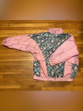 Vintage Pink Bomber/ Windbreaker Jacket with Patterned Panels XL